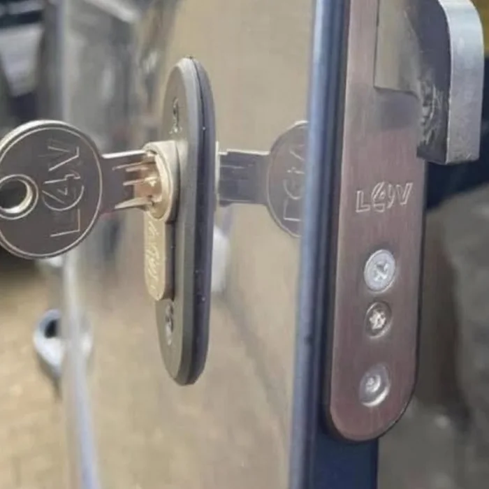 Close-up of an extra security slam lock fitted to a work van door in Halifax